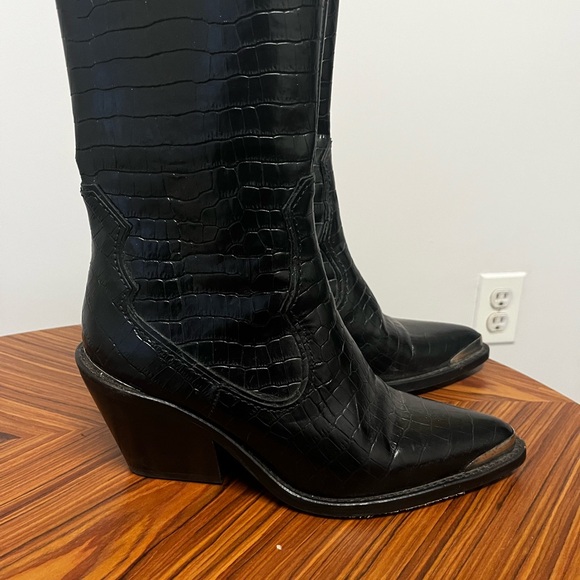 Zara Black Croc-Patterned cowboy Boots - Picture 4 of 6